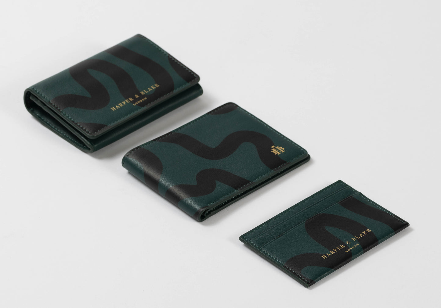 Harper & Blake Leather Collection - Green & Black Swirl Wallet, Purse and Card Holder