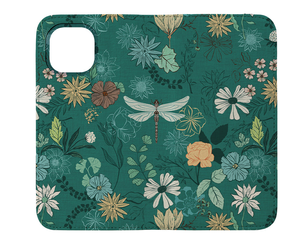 Dragonfly Floral by Michele Norris Wallet Phone Case (Green) | Harper & Blake