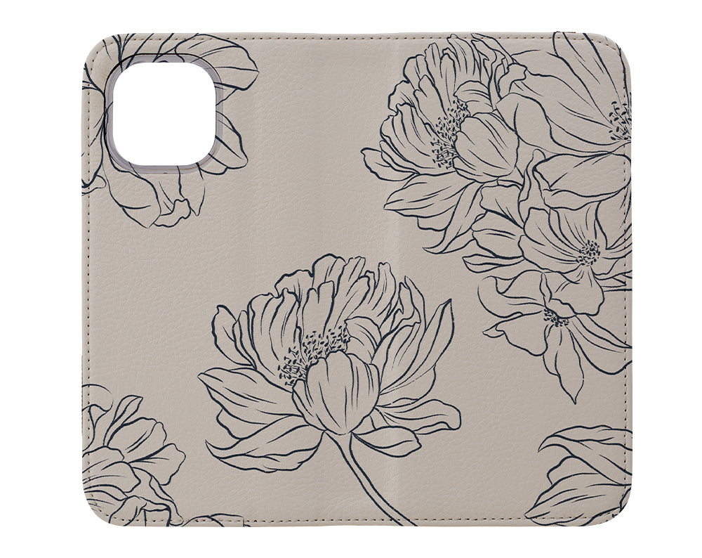 Classic Botanical Peonies Wallet Case (Off White) | Harper & Blake