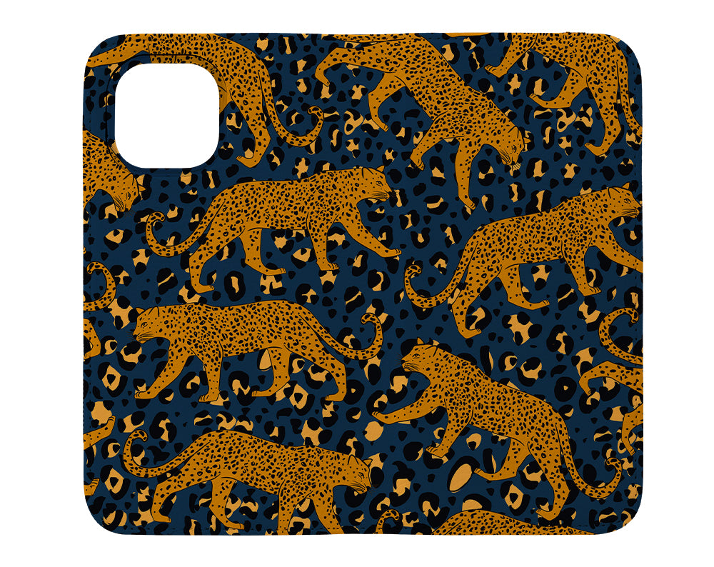Leopard Print Animal Wallet Phone Case (Navy) | Harper & Blake