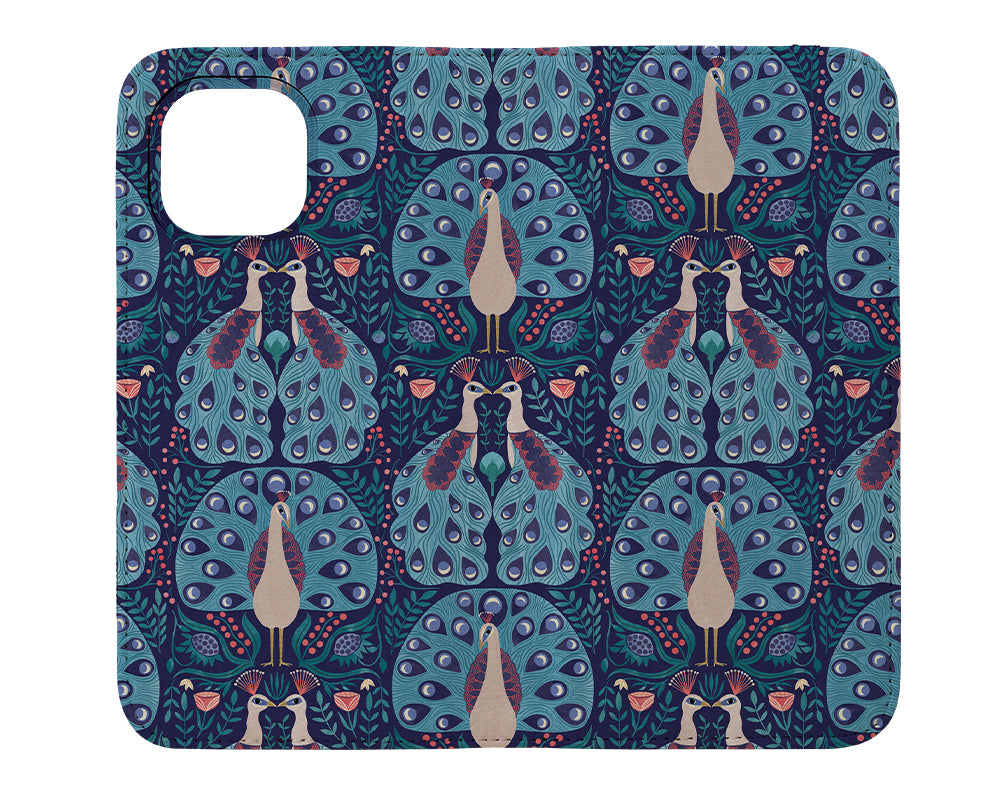 Peacocks Folk Style by Michele Norris Wallet Phone Case (Blue) | Harper & Blake