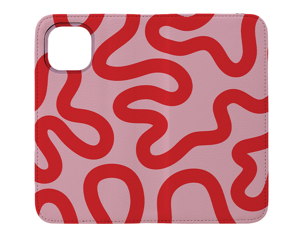 Swirl Lines Abstract Wallet Phone Case (Pink Red) | Harper & Blake