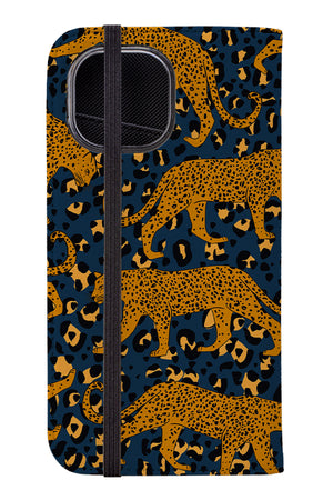 Leopard Print Animal Wallet Phone Case (Navy) | Harper & Blake