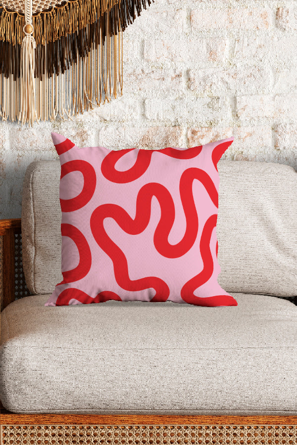 Swirl Lines Abstract Square Cushion (Pink Red)