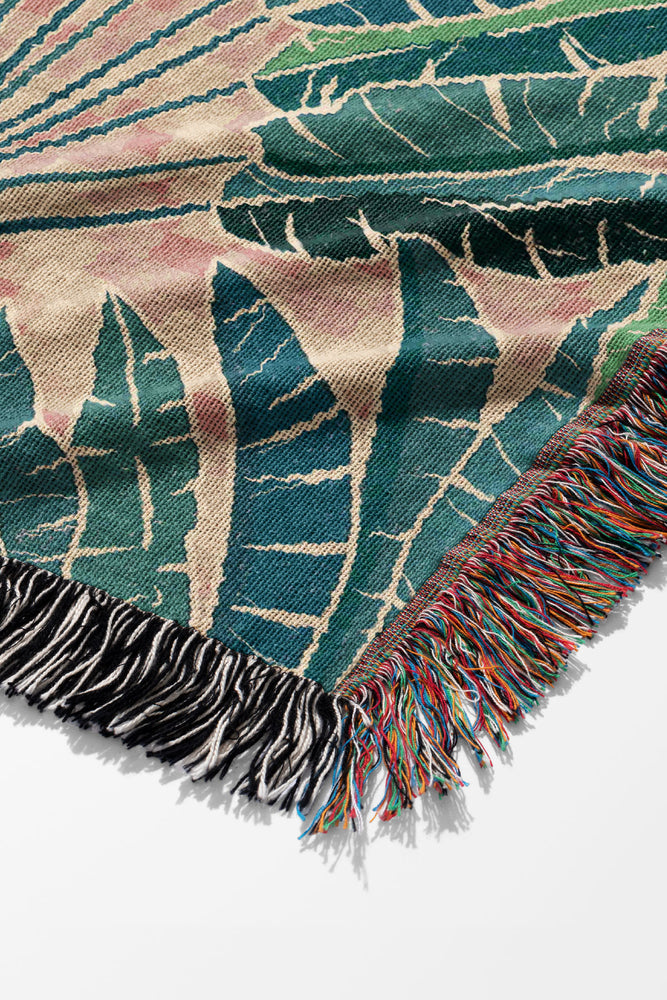 Mod Traveller Palms by Misentangledvision Jacquard Woven Blanket (Pink) | Harper & Blake