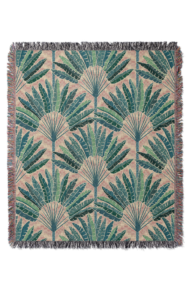 Mod Traveller Palms by Misentangledvision Jacquard Woven Blanket (Pink)