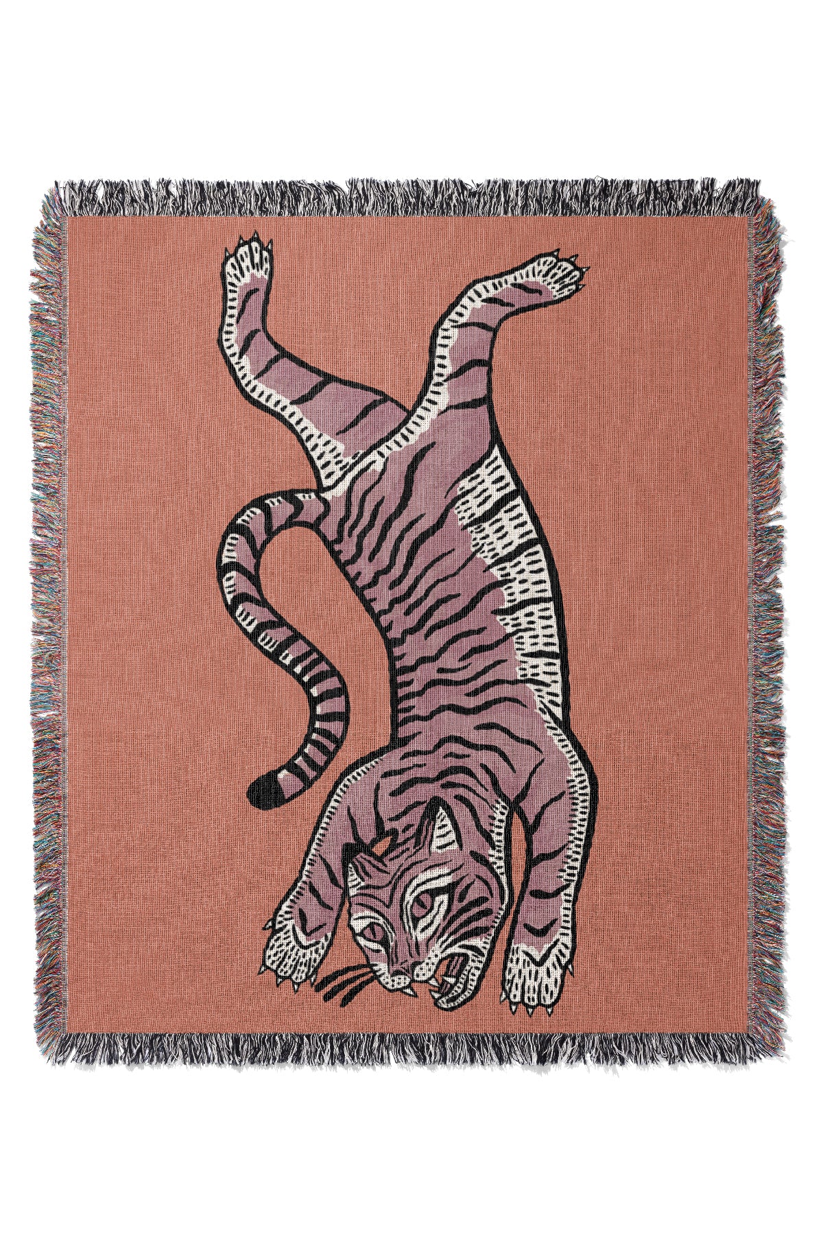 Tiger Jacquard Woven Blanket (Orange Pink) | Harper & Blake