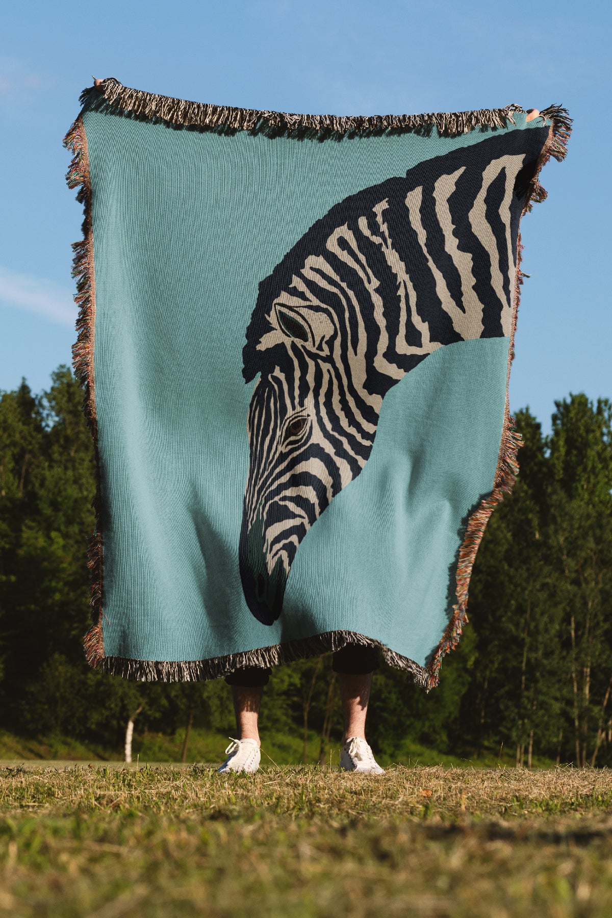 Zebra Jacquard Woven Blanket (Blue) | Harper & Blake