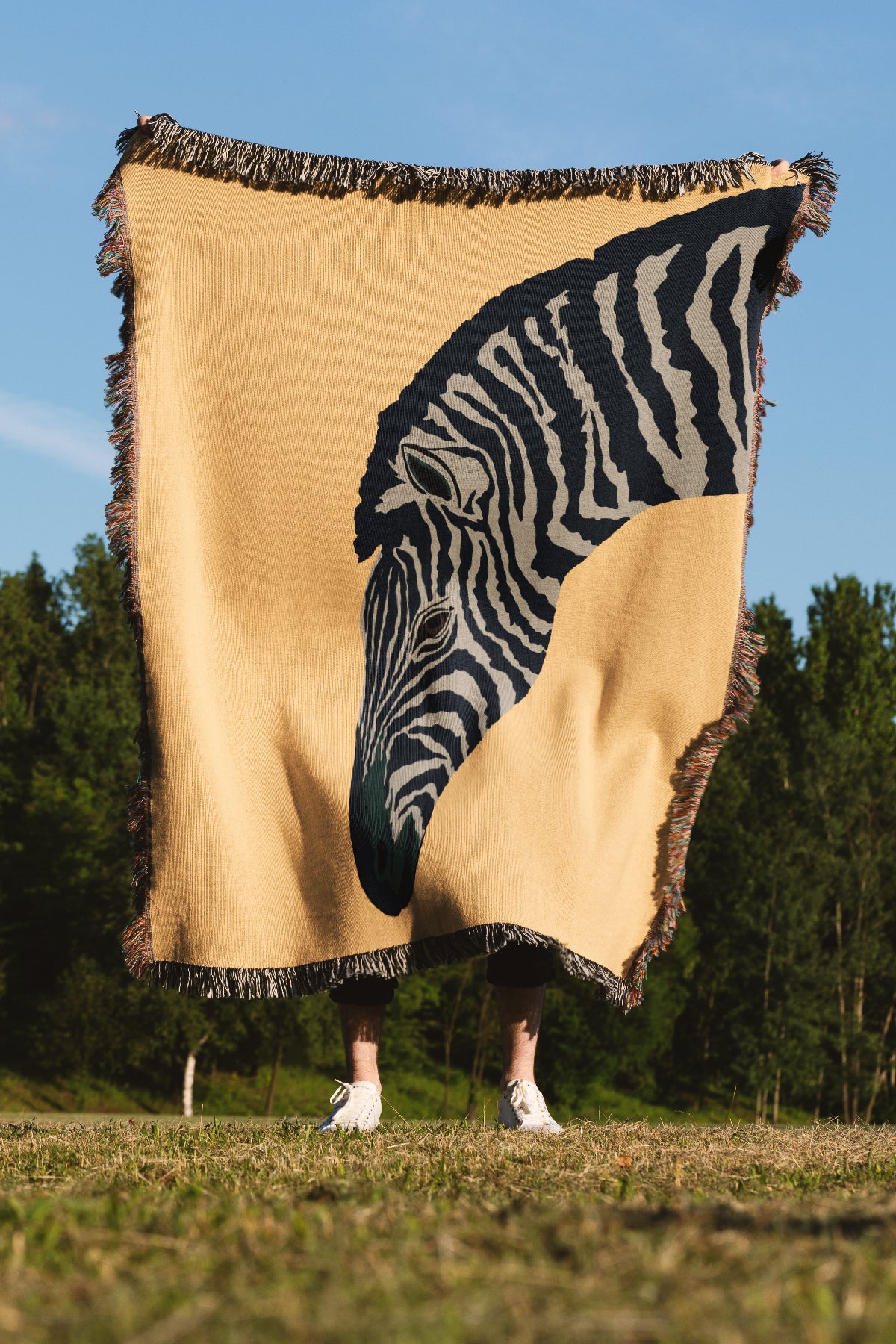 Zebra Jacquard Woven Blanket (Yellow) | Harper & Blake