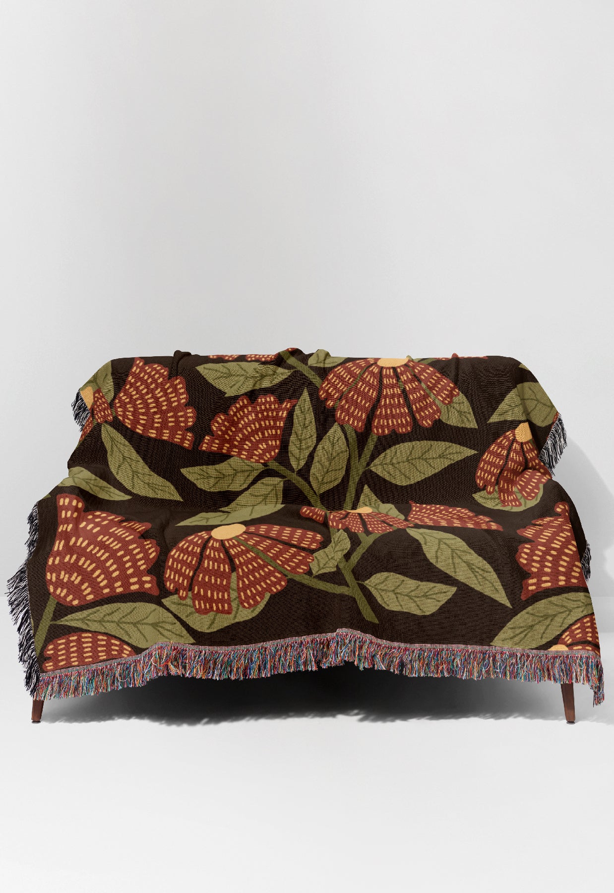 Florals Jacquard Woven Blanket (Black) | Harper & Blake