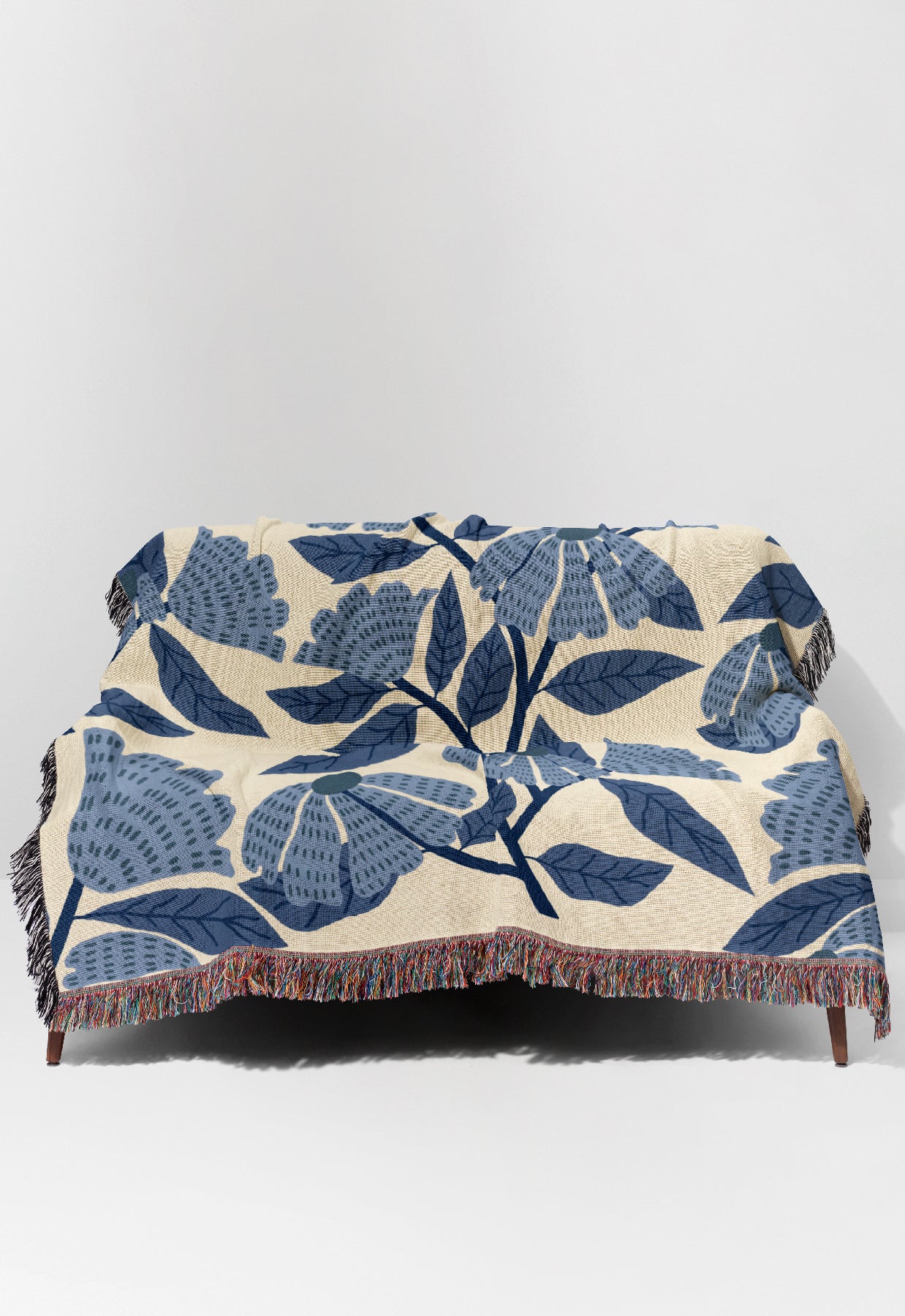Florals Jacquard Woven Blanket (Blue) | Harper & Blake