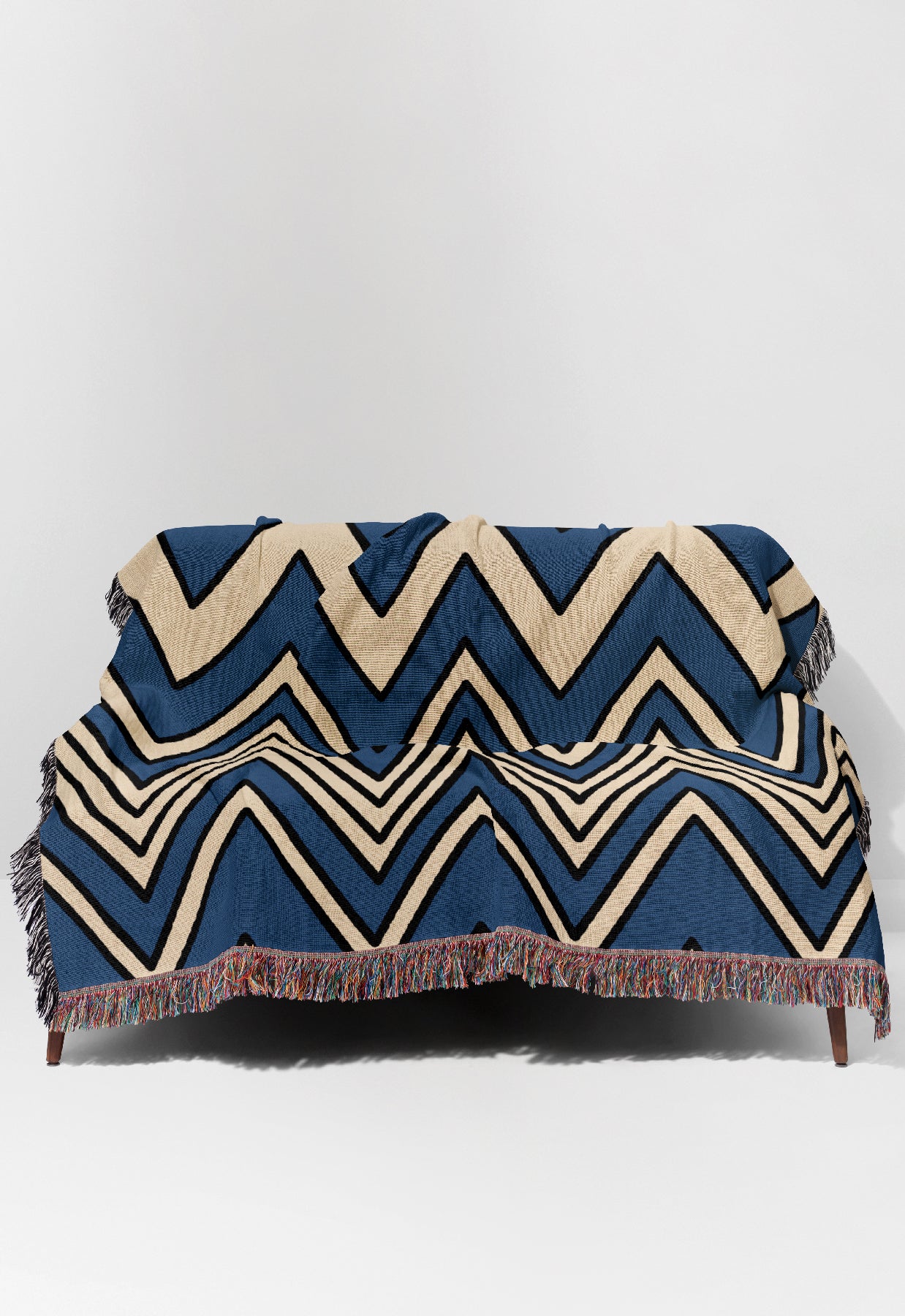 Zig Zag Jacquard Woven Blanket (Blue) | Harper & Blake