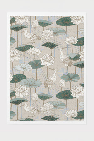 White Lotus Tranquillity by Misentangledvision Giclée Art Print Poster (Beige) | Harper & Blake