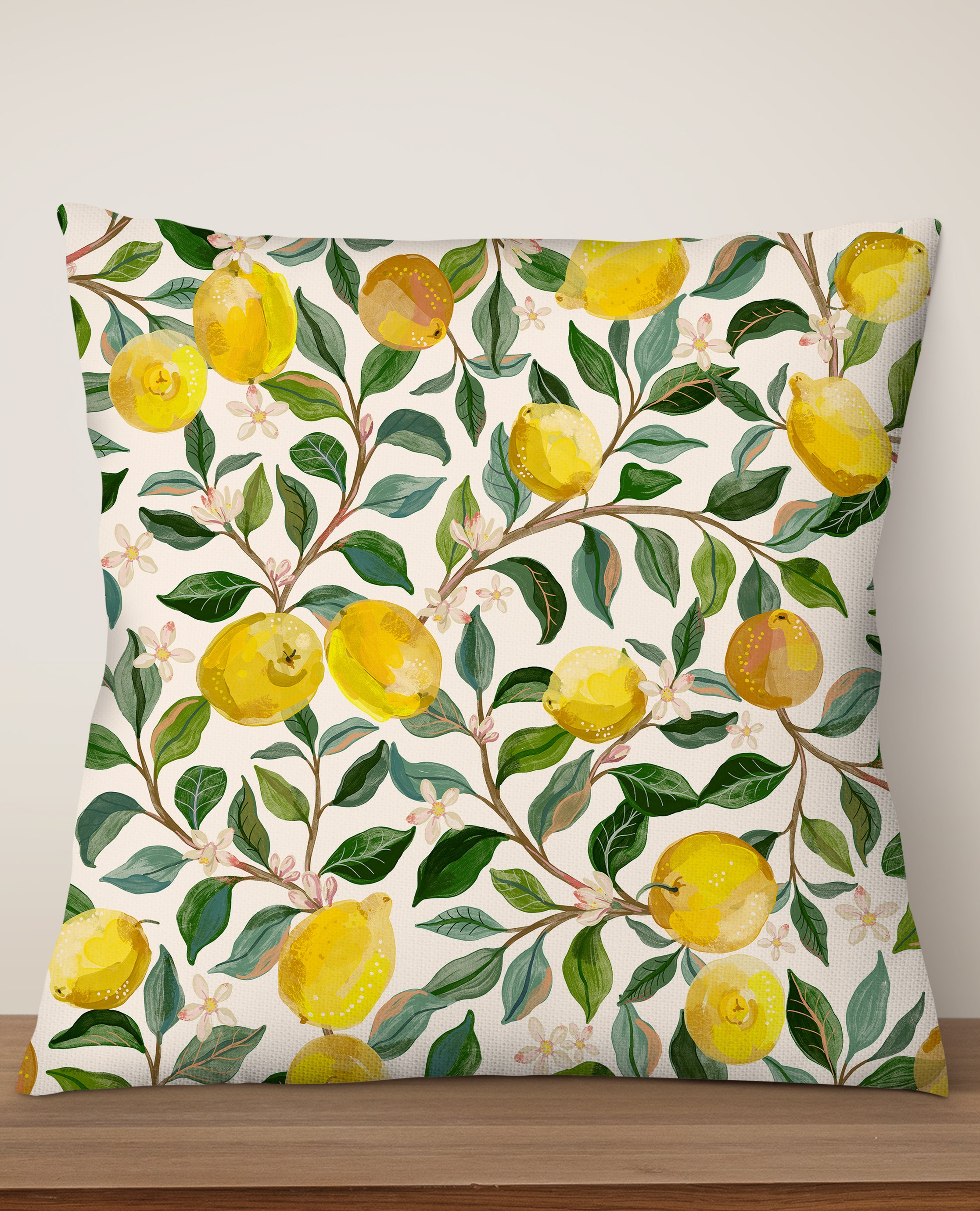 Luscious Lemons By Rebecca Elfast Square Cushion (Beige)