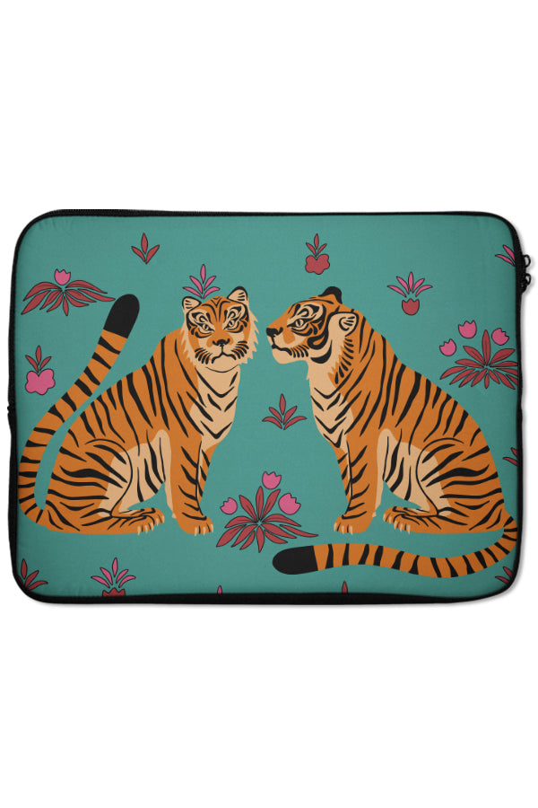 Two Floral Tigers Laptop Sleeve (Blue) | Harper & Blake