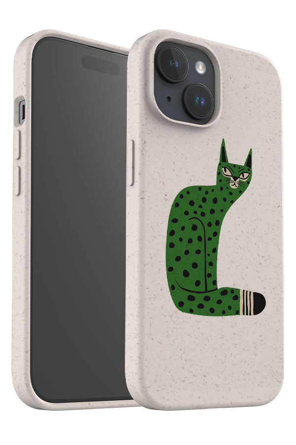 Bold Graphic Cat Eco Bamboo Phone Case (Green) | Harper & Blake