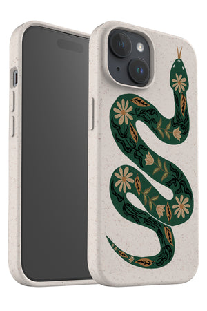 Floral Snake Eco Bamboo Phone Case (Green) | Harper & Blake