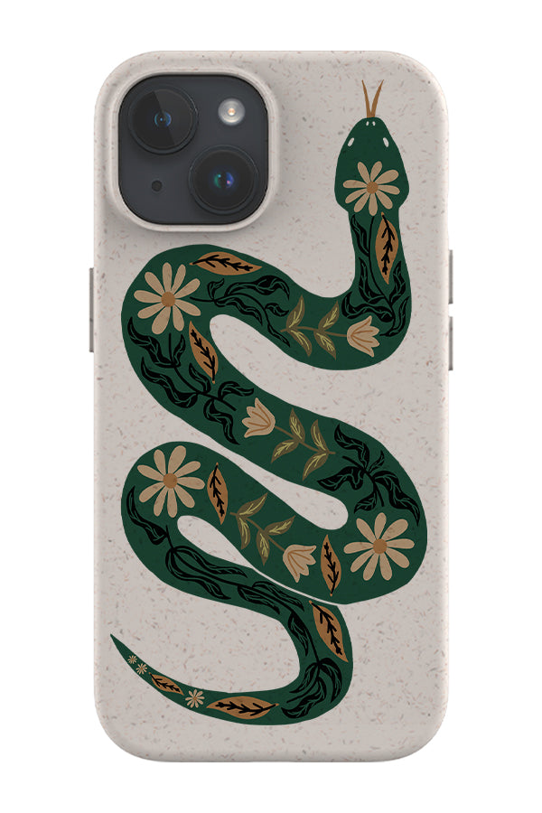 Floral Snake Eco Bamboo Phone Case Green