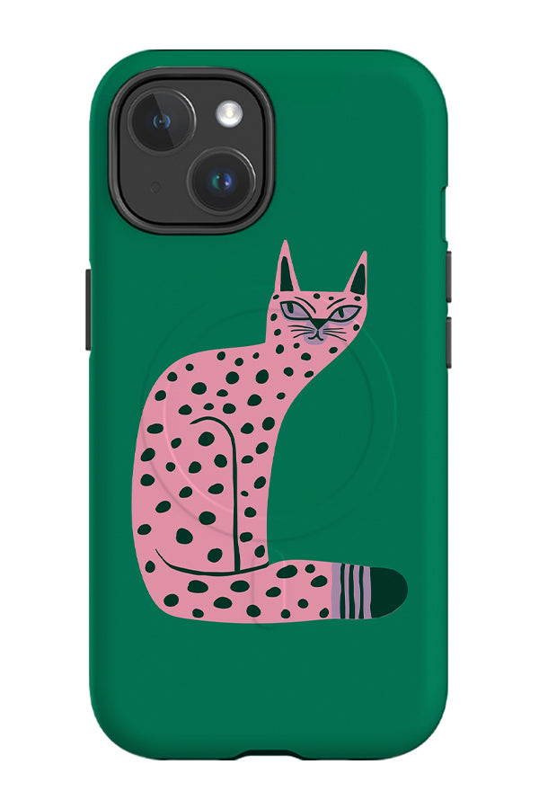 Bold Graphic Cat MagSafe Phone Case (Green)