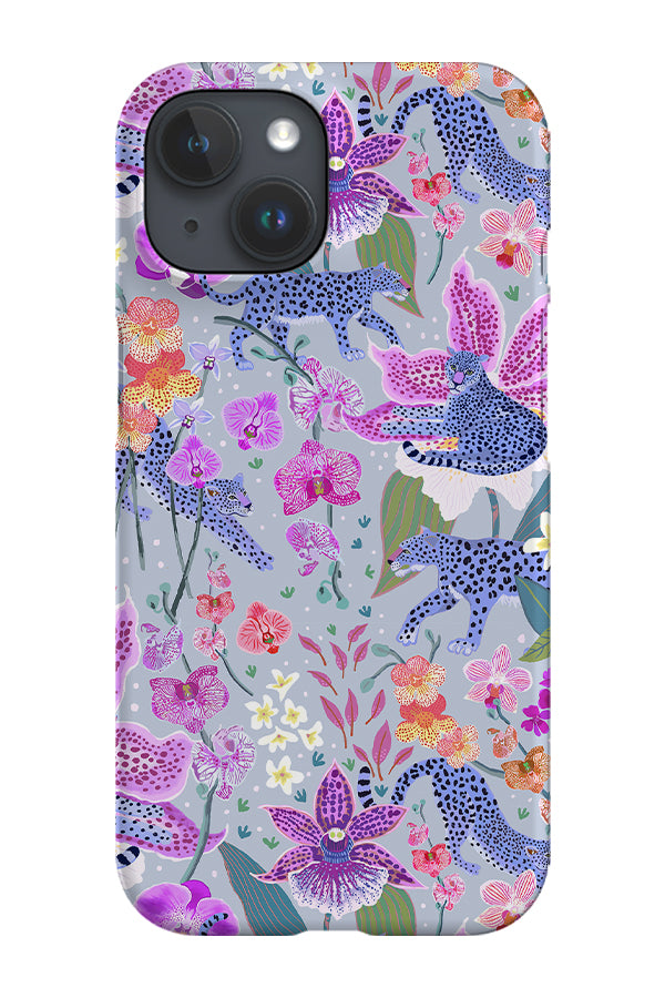 Blue Leopards in an Orchid Garden by Janet Broxon Phone Case