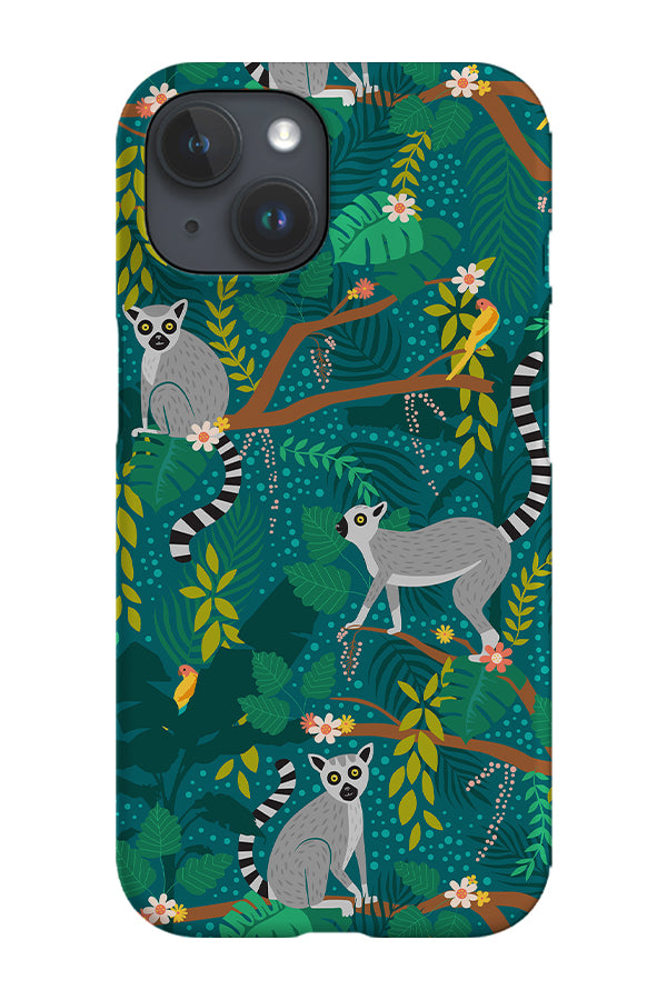 Lemurs in a Teal Jungle By Latheandquill Phone Case Harper Blake