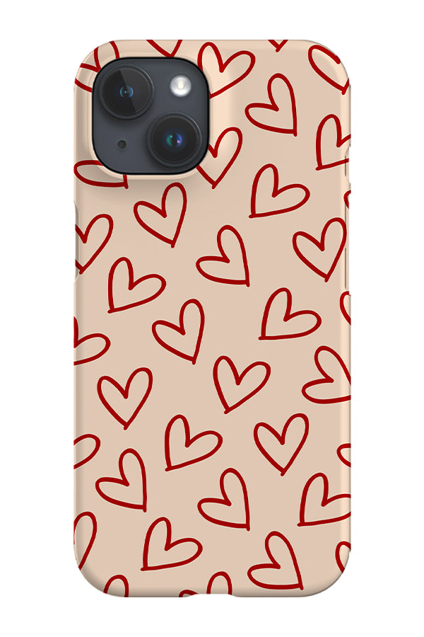 Doodle Line Art Hearts Phone Case (Beige Red)