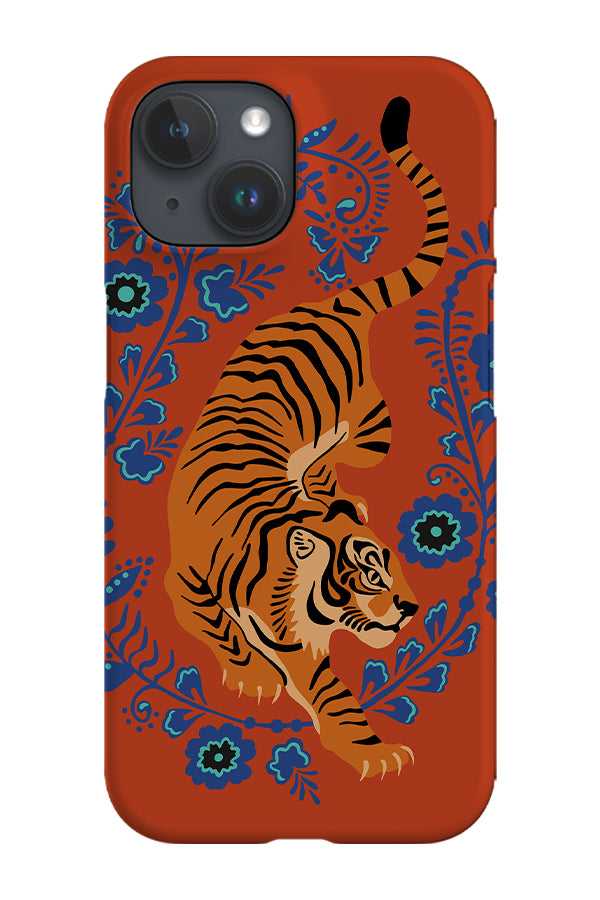 Floral Tiger Phone Case (Rust Orange Blue)