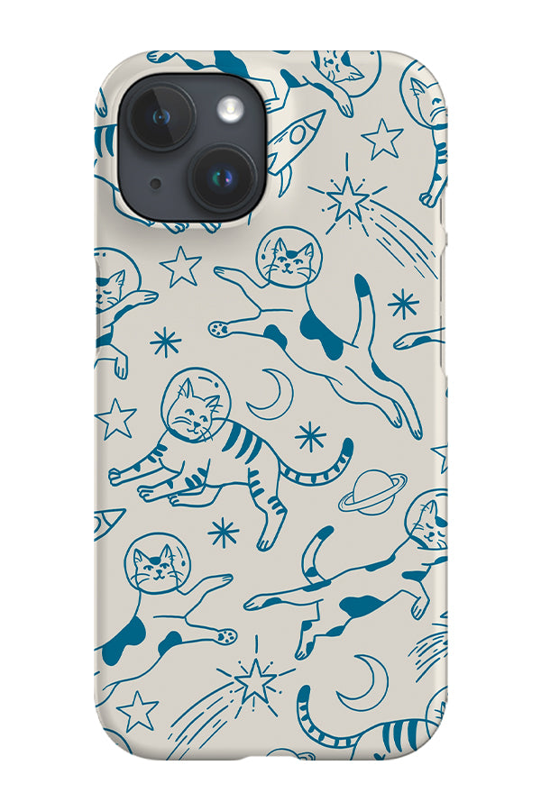 Space Cats Line Art Phone Case (Beige Blue)