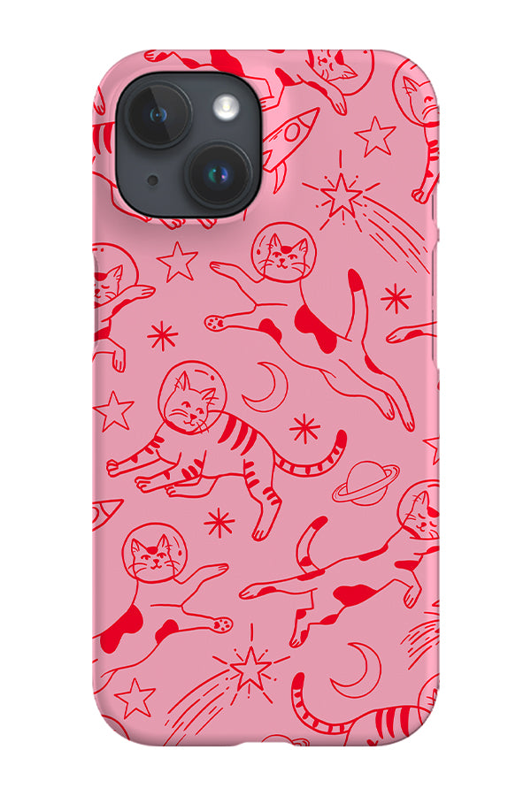 Space Cats Line Art Phone Case (Pink Red)