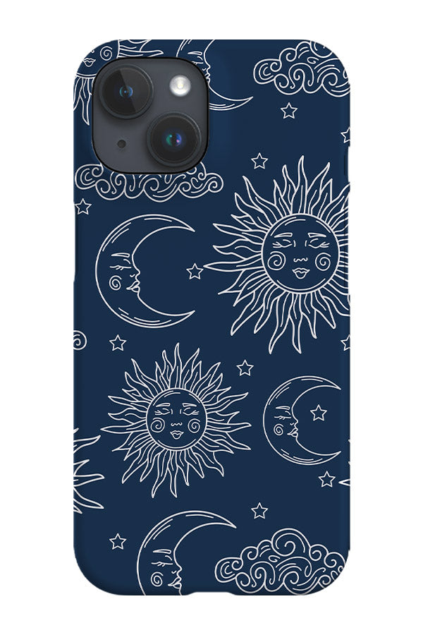Sun Moon Line Art Phone Case (Blue)