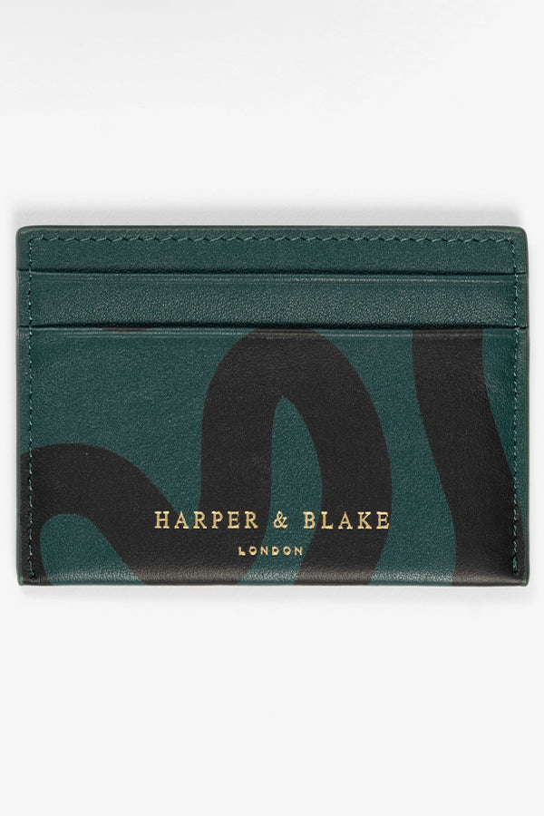 Abstract Swirl Lines Leather Card Holder (Dark Green)