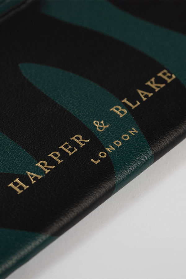 Abstract Swirl Lines Leather Card Holder (Dark Green) | Harper & Blake