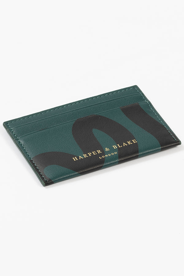 Abstract Swirl Lines Leather Card Holder (Dark Green) | Harper & Blake