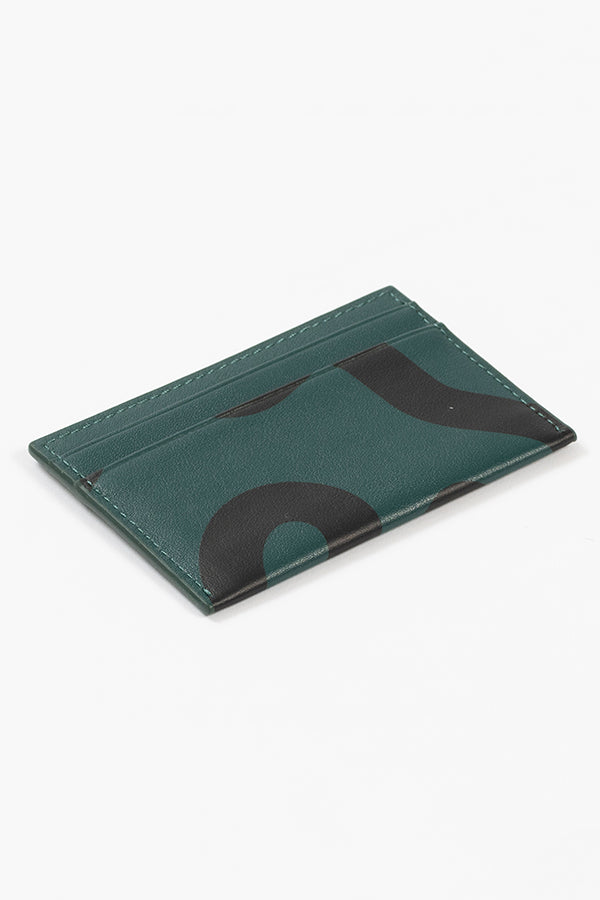 Abstract Swirl Lines Leather Card Holder (Dark Green) | Harper & Blake