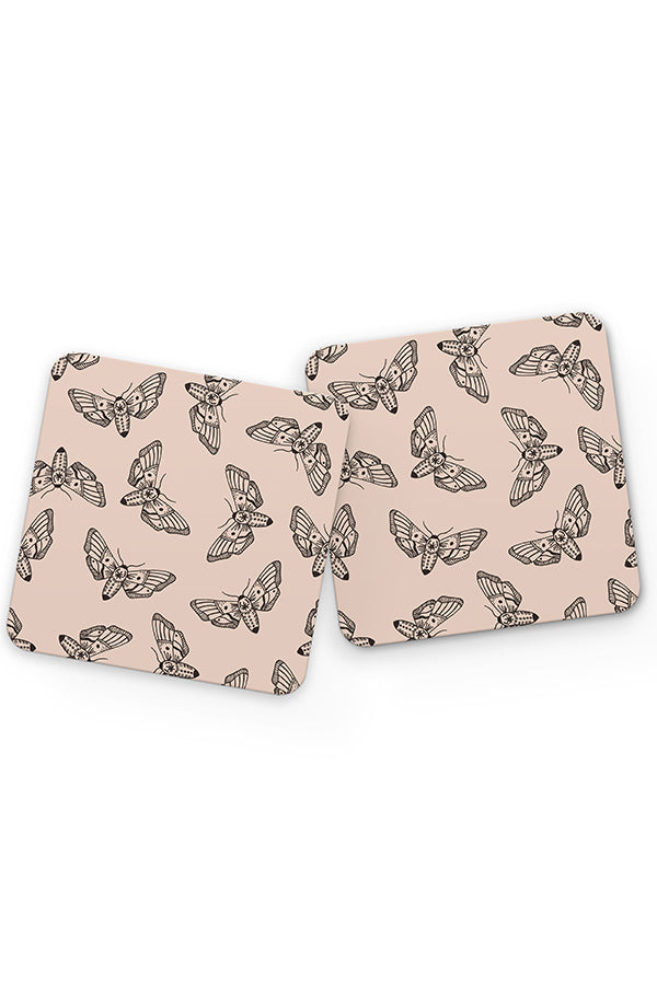 Mystic Moth Pattern Drinks Coaster (Peach Pink) | Harper & Blake