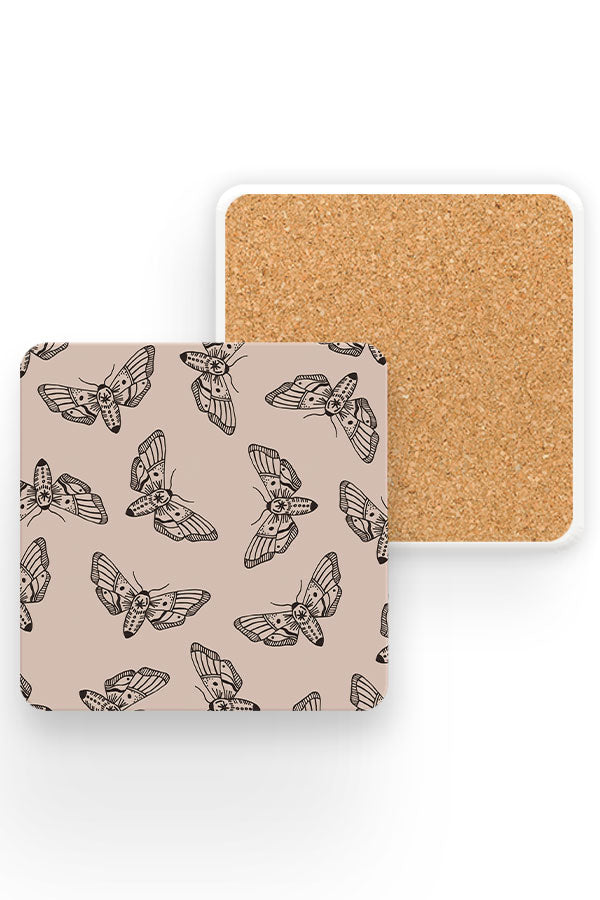 Mystic Moth Pattern Drinks Coaster (Peach Pink) | Harper & Blake