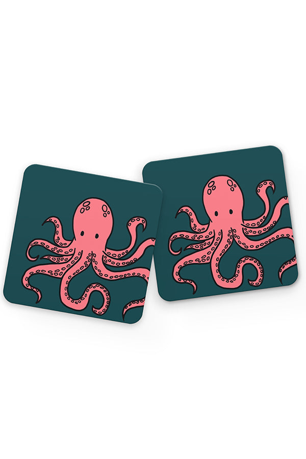 Line Art Octopus Drinks Coaster (Teal) | Harper & Blake