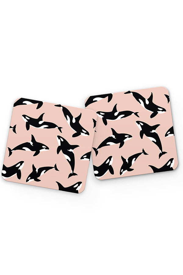 Orca Killer Whale Pattern Drinks Coaster (Pink) | Harper & Blake
