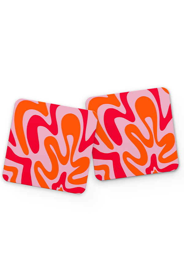 Swirl Shapes Drinks Coaster (Pink & Red)