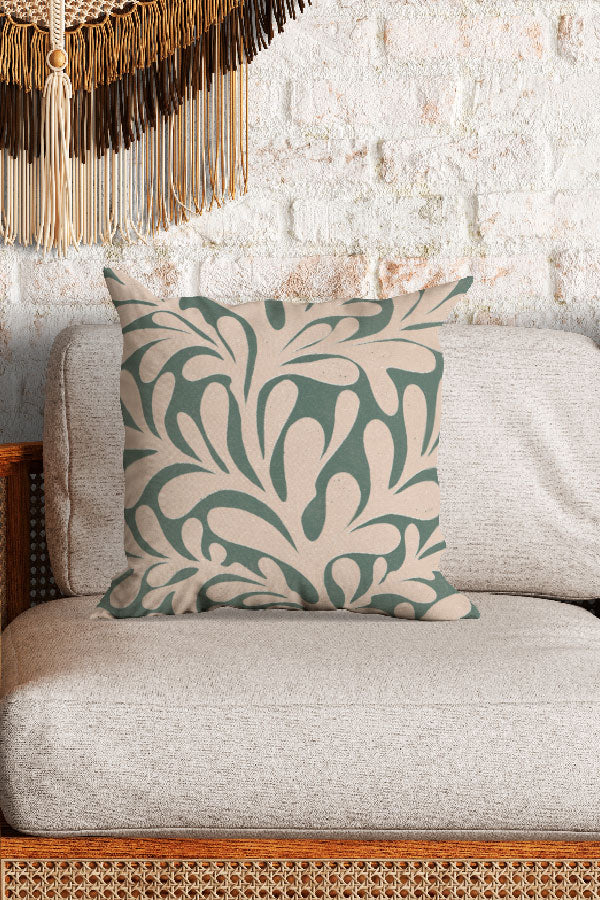 Abstract Plant Square Cushion (Pastel Green)