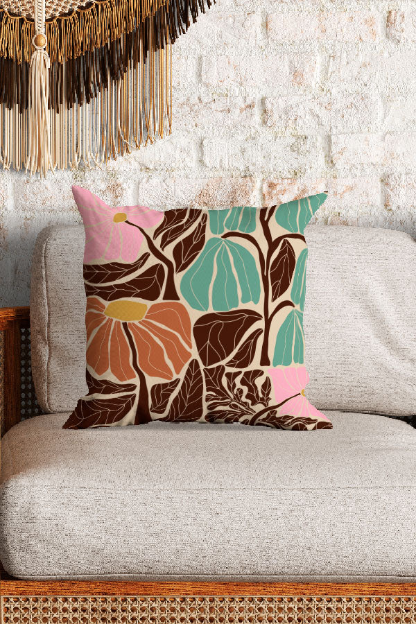 Abstract Flower Square Cushion (Sand)