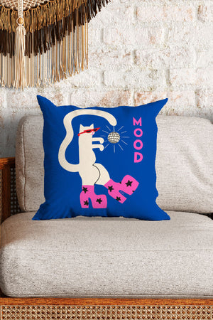 Mood Cat By Aley Wild Square Cushion (Blue) | Harper & Blake
