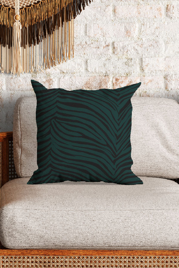Zebra Skin Print Square Cushion (Dark Green)