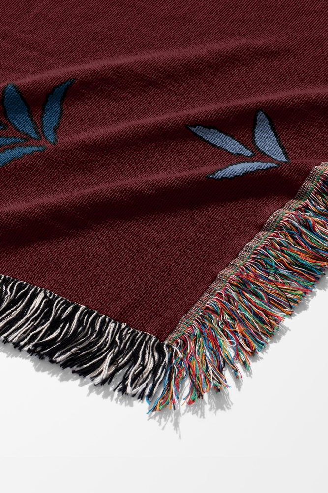 Two Floral Tigers Jacquard Woven Blanket (Deep Red) | Harper & Blake