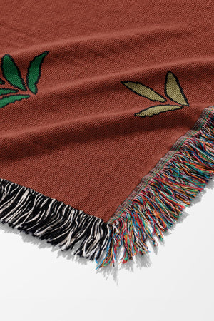 Two Floral Tigers Jacquard Woven Blanket (Red) | Harper & Blake