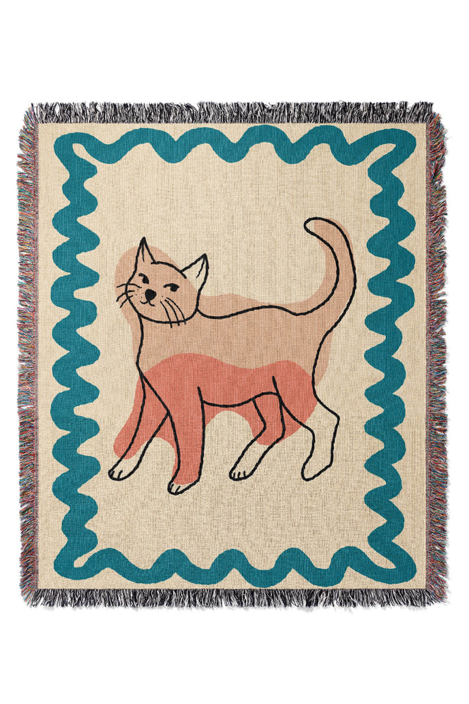 Cat Colour Swirl Jacquard Woven Blanket (Neutral)