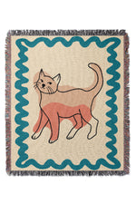 Cat Colour Swirl Jacquard Woven Blanket (Neutral)