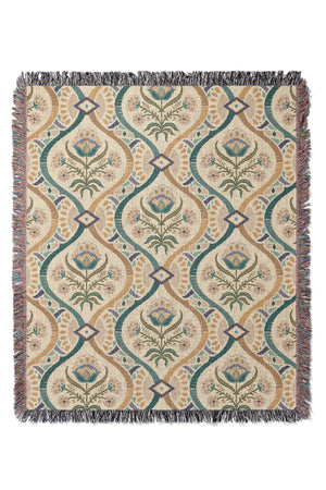 Chic Vintage Damask by Misentangledvision Jacquard Woven Blanket (Beige) | Harper & Blake