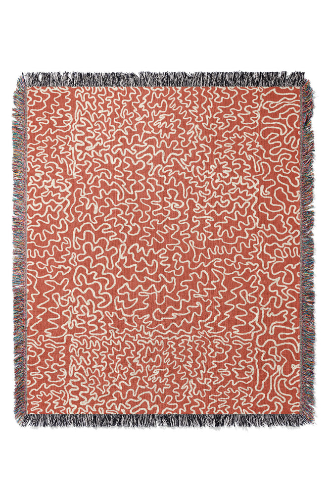 Doodle Line Art Jacquard Woven Blanket (Orange)