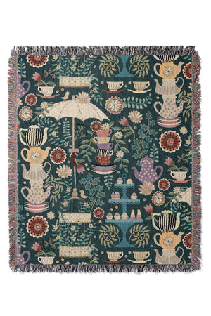 Garden Party by Misentangledvision Jacquard Woven Blanket (Green) | Harper & Blake